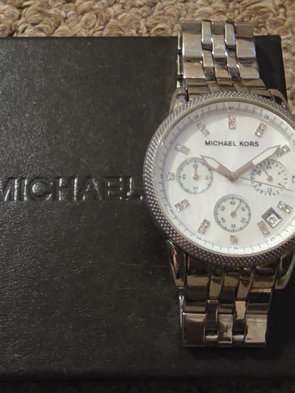 Michael Kors Men’s Silver-Tone Chronograph Watch with White Dial